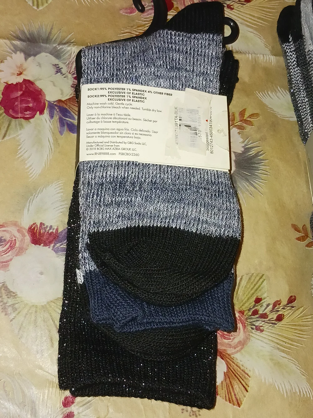 BCBGeneration Vince Camuto Black Grey Metallic Crew Socks Sparkle Thin Stripes